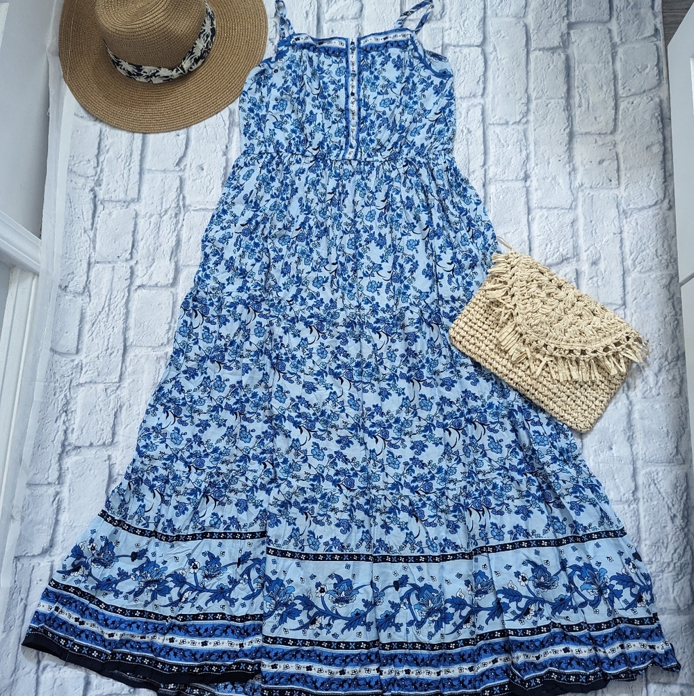 Summer Sun Dress Floral Bohemian Midi Dress